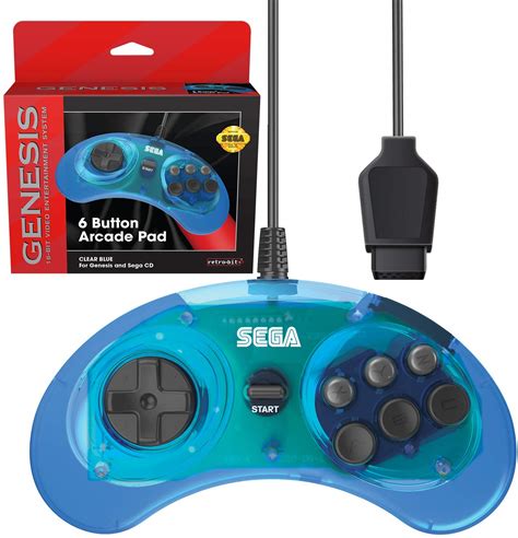 Retro Bit Official Sega Genesis Controller 6 Button Arcade Pad Clear