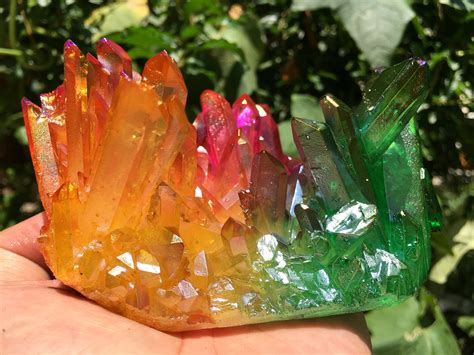 Aura Rainbow Color Quartz Crystal Clusterangel Aura Quartz Etsy