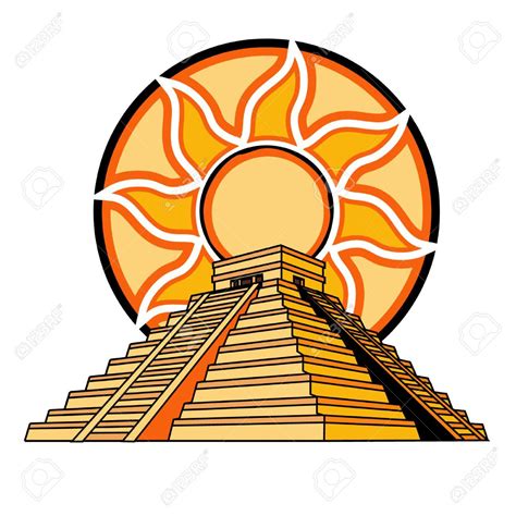 Mayan Or Aztec Temple With Sun Fire Background