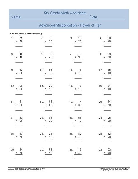 A collection of downloadable worksheets, exercises and activities to teach 5th grade, shared by english language teachers. free printable fifth grade multiplication worksheets ...