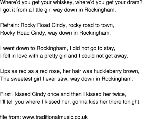 Old Time Song Lyrics Rocky Road Cindy