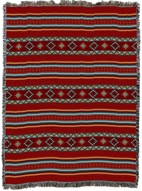 Saddleblanket Red Woven Southwest Tapestry Blanket Native Etsy