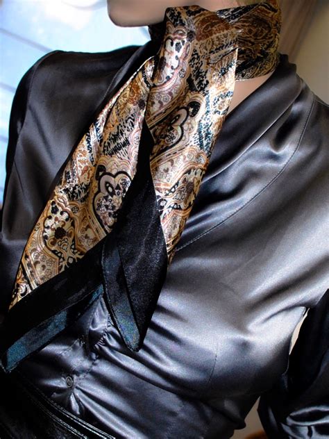 pin by scarfdream on elegance with seduction satin blouses scarf styles ways to wear a scarf