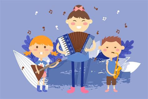 Children Playing Musical Instruments Vector Illustration Kids Cartoon
