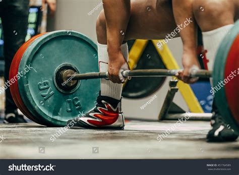 Powerlifter Prepare Exercise Deadlift During Competition Stock Photo