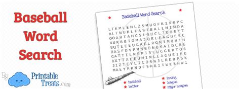 Baseball Word Search — Printable