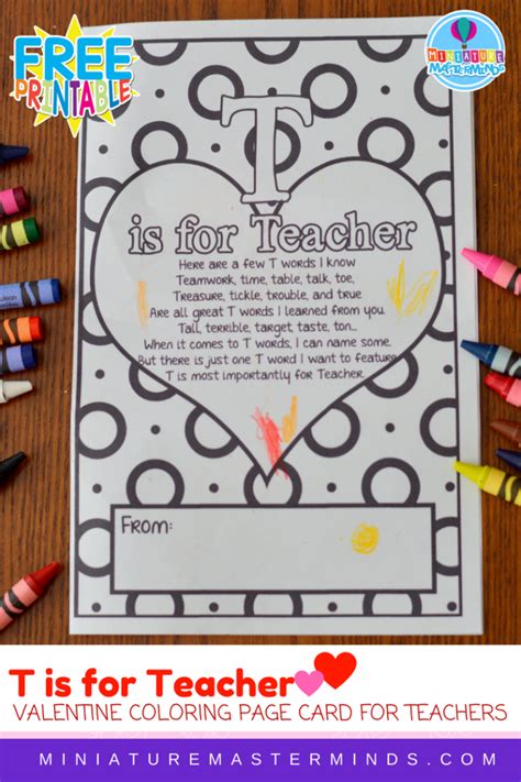 Here are a gift idea and a free printable tag to include in a latte themed teacher appreciation gift. T is For Teacher Coloring Page Valentine or Teacher's ...