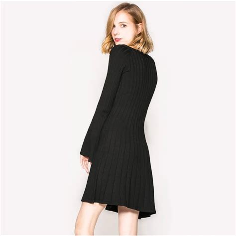 Women 2018 New Design High Quality Autumn Winter Sexy Black V Neck Casual Cotton Dress Buy