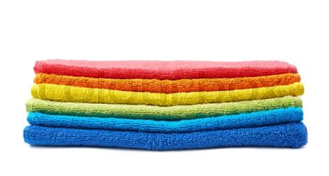 Rainbow Colored Pile Of Towels Isolated Stock Image Colourbox