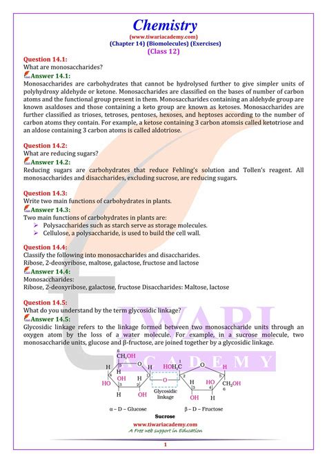 Ncert Solutions For Class 12 Chemistry Chapter 14 Biomolecules