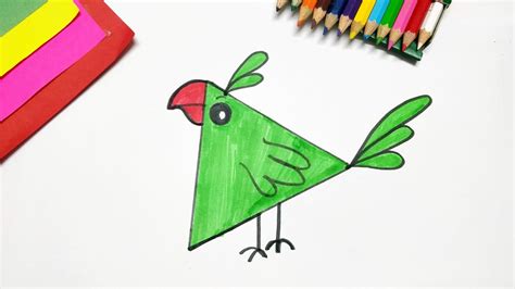 Drawing And Coloring Birds From Basic Shapes Triangle How To Draw And