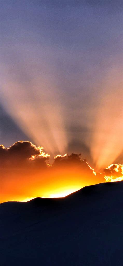Sunset Wallpaper 4k Hills Sun Rays Clouds Nature 982