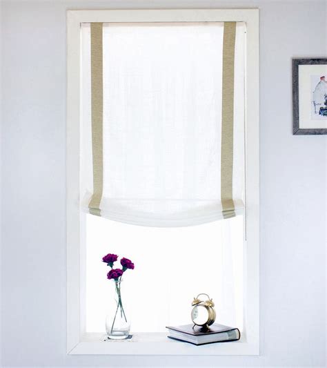 Sheer Relaxed Roman Shades Linen With Band Bordered White Etsy