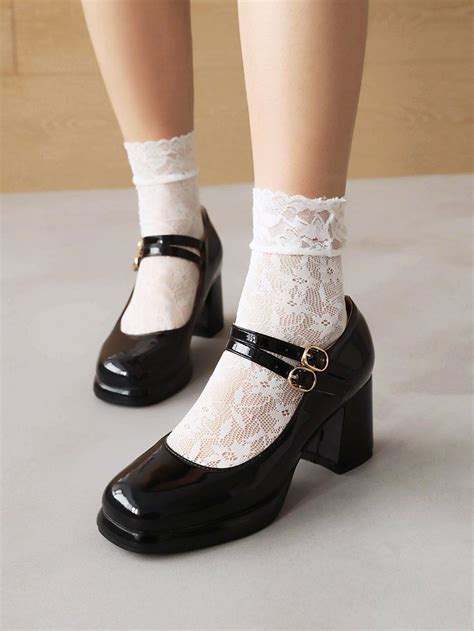 chunky heeled mary jane pumps black school shoes cute shoes mary jane shoes
