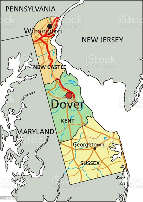 Delaware Highly Detailed Editable Political Map With Labeling Stock