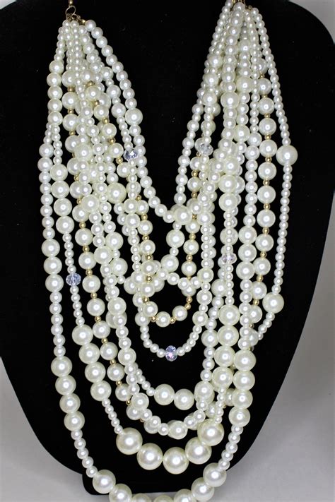 Multi Strand Pearl Necklace Long Necklace Ivory Pearl Necklace Set Pearl Necklace Set Bib
