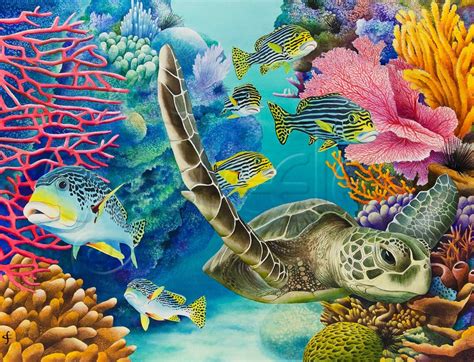 Carolyn Steele Tropical Art Print Scuba And Snorkel Coral Etsy