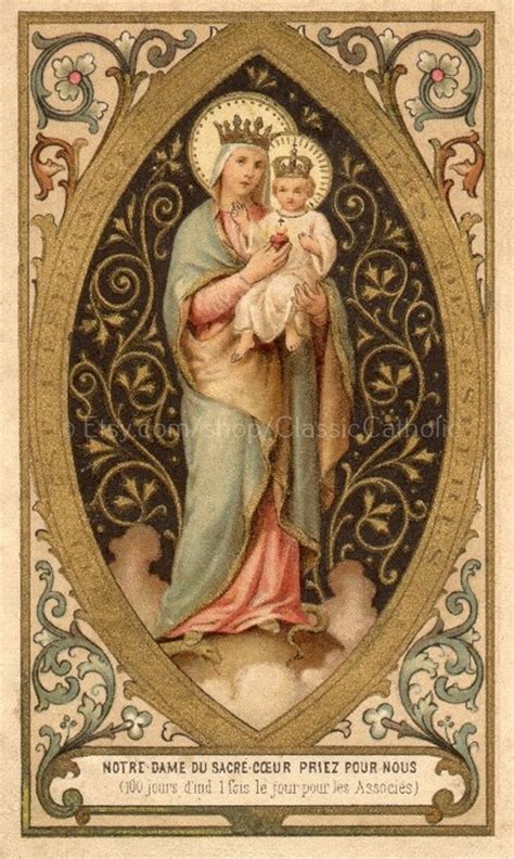 Our Lady Of The Sacred Heart 85x11 Based On A Vintage Holy Cardcatholic Art Tarjetas
