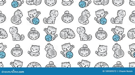 Cat Seamless Pattern Kitten Vector Breed Calico Animal Pet Toy Yarn