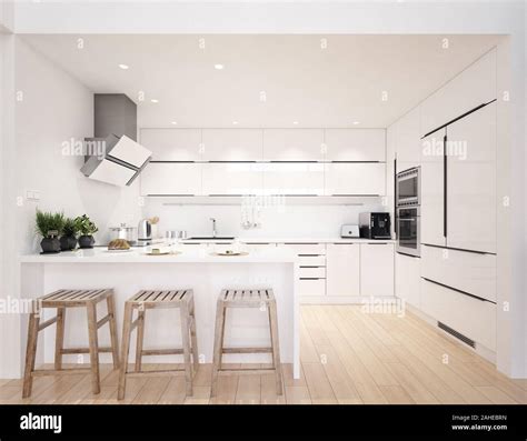 Scandinavian Modern Kitchen Minimalist Interior Design 3d Render