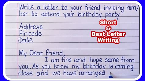 Letter Writing In Englishwrite A Letter To Your Friend Inviting