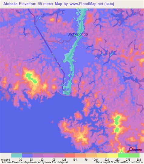 elevation of afobaka suriname elevation map topography contour