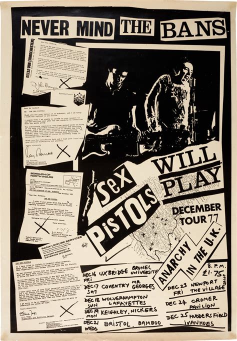 jamie reid never mind the bans the sex pistols will play promotional poster 1977 the sex