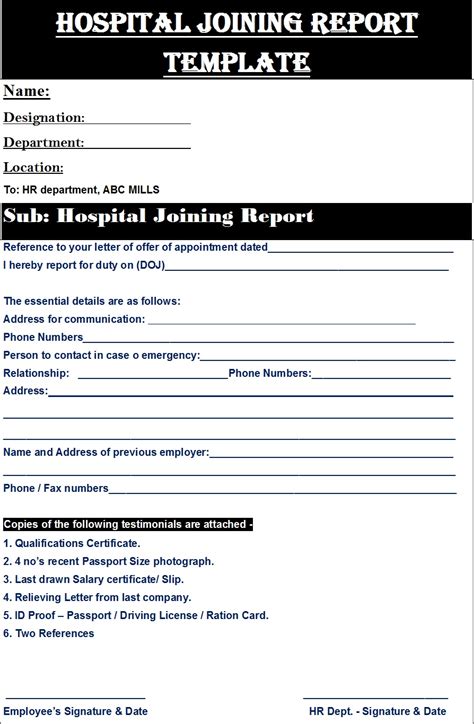 Hospital Joining Report Template Free Report Templates Word Templates
