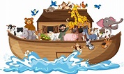 Animales en el arca de Noé con ola de mar aislado sobre fondo blanco ...