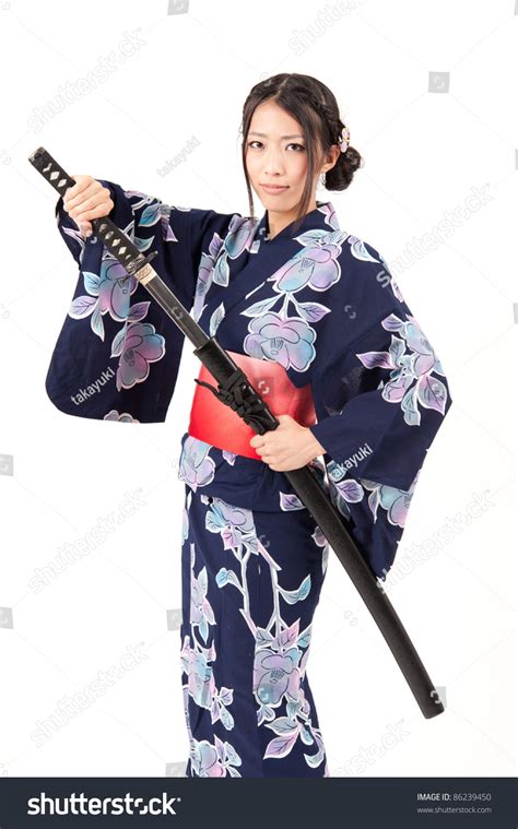 Beautiful Japanese Kimono Woman Samurai Sword Stock Photo 86239450