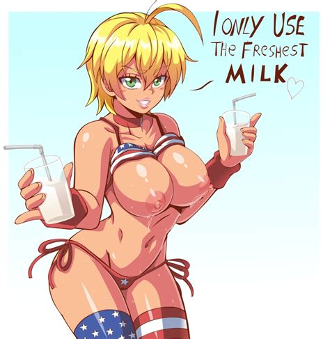 Lewdamone Mito Ikumi Shokugeki No Souma Highres 1girl Ahoge American Flag Bikini American