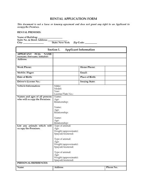 New York Rental Application Form Legal Forms And Business Templates