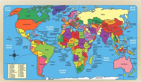World Map Puzzle Naming The Countries And Their Geographical Location