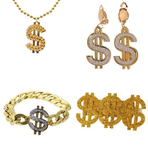Gold Dollar Sign Necklace Medallion Bling Rapper Gangsta Pimp Costume
