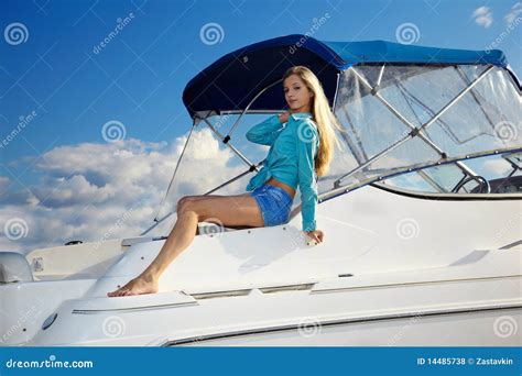 Blonde Posing On Yacht Stock Photo Image Of Jeans Relax