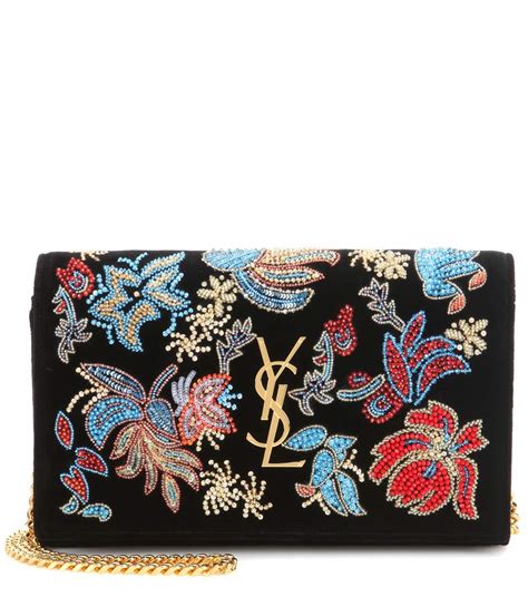 Saint Laurent Classic Medium Kate Monogram Embellished Velvet Shoulder