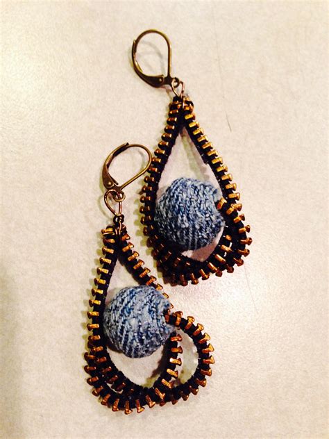 Zipper Earrings With Denim Beads Denim Earrings Denim Jewelry