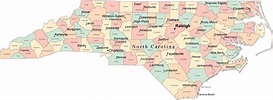 Multi Color North Carolina Map with Counties, Capitals, and Major Citi