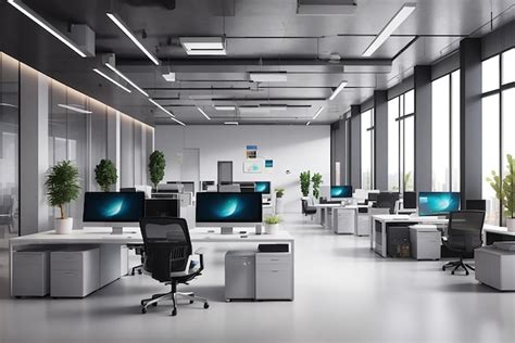 Premium Ai Image Modern Office Space With Desktops With Modern