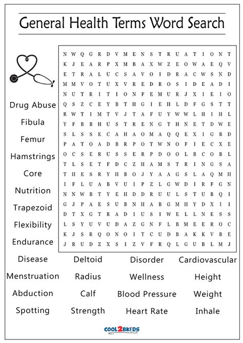 Printable Health Word Search Cool2bkids