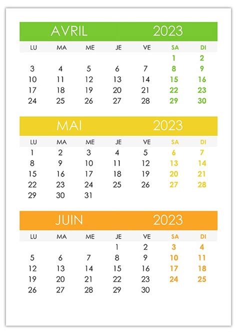 Calendrier Avril Mai Juin 2023 Calendriersu