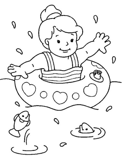 Swimming pool coloring page for kids. Swimming At The Sea On Summertime Coloring Page - Download ...