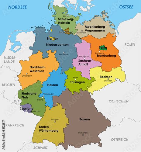 Deutschland Karte Bundesl Nder Landeshauptst Dte Hauptstadt Vector De Stock Adobe Stock