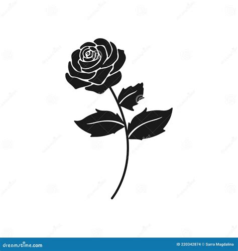 Black Silhouette Of A Rose Flower With Stem Stock Vector Illustration