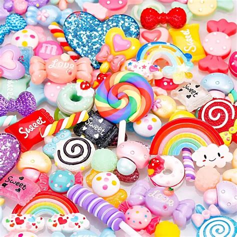 100 Pieces Slime Charms Mixed Candy Sweets Resin Flatback Slime Beads