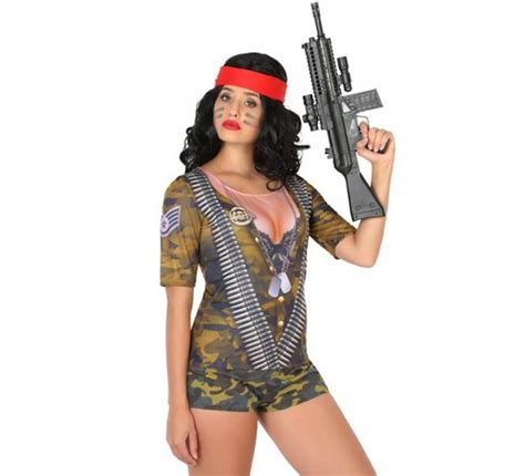 camiseta disfraz de soldado camuflaje para mujer