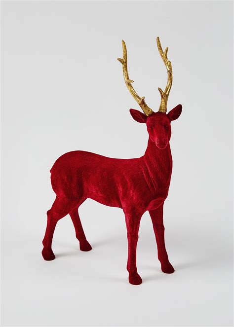 Velvet Stag Ornament 45cm X 30cm X 9cm Red Red Home Accessories