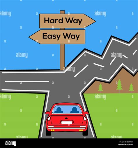 Easy Way Vs Hard Way Choice Dilemma Concept Wooden Sign Indicating The
