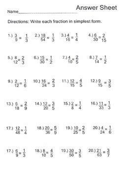 Finding hcf of 15 and 45. Fractions in Simplest Form Worksheet and Answer Guide by ...