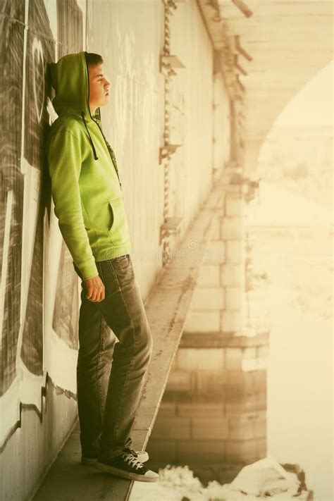 Sad Young Man Depression Standing Bridge Stock Photos Free And Royalty